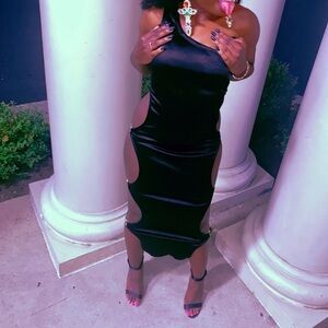 Black Satin Sleeveless Dress